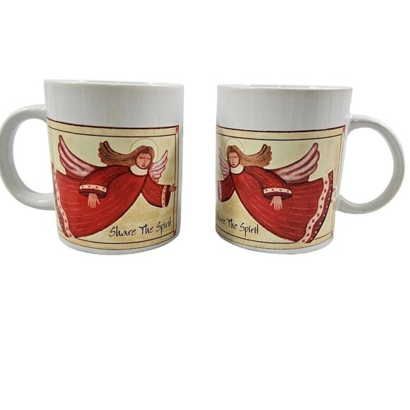 SHARE THE SPIRIT Angel 10 Oz Ceramic Mugs Cups – Set of 2 - Picture 1 of 16
